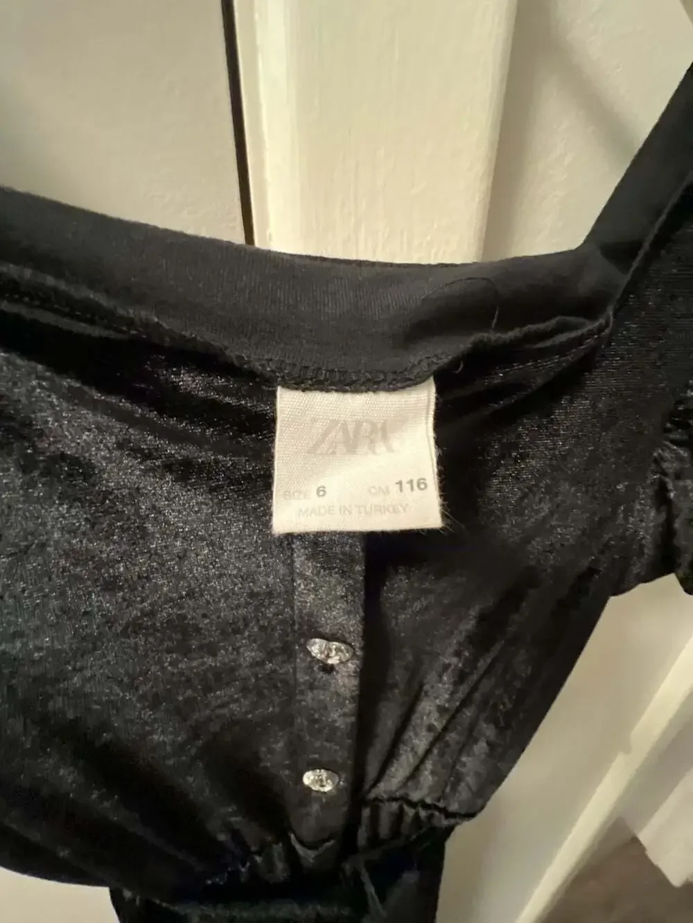 Zara Black Velvet Puff Sleeve Jumpsuit with Crystal Buttons Size 6